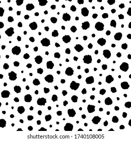 Polka dot seamless pattern. Point background. Irregular scatter polkadots. Handdrawn dots texture. Messy random circle. Hand drawn sketchy dots. Polkadot doodle. Black and white design prints. Vector 