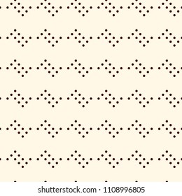 Polka dot seamless pattern. Repeated dotted zigzag stripes texture. Round spots motif. Mini circles abstract wallpaper. Simple minimalist geometric background. Vector digital paper, textile print