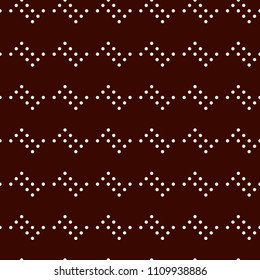 Polka dot seamless pattern. Repeated dotted zigzag stripes texture. Round spots motif. Mini circles abstract wallpaper. Simple minimalist geometric background. Vector digital paper, textile print