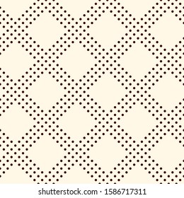 Polka dot seamless pattern. Repeated dotted diagonal stripes texture. Round spots checked motif. Mini circles abstract wallpaper. Simple minimalist geometric background. Vector digital paper