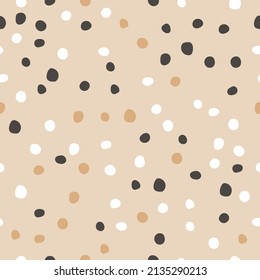 Polka dot seamless pattern with round hand drawn shapes. Baby vector print for fabric, textiles. Dots background