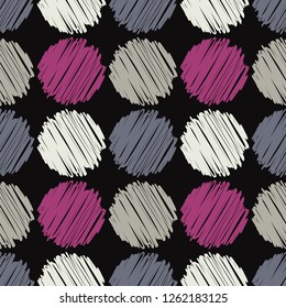 Polka dot seamless pattern. The shapes of the circles shaded with a pen. Geometric background. Dots, circles and buttons. Can be used for wallpaper, textile, invitation card, web page background.