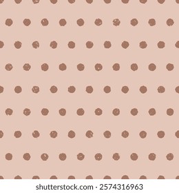 Polka dot seamless pattern in trendy coffee colors of the year 2025. Cute pattern with textured beige circles on a brown background. Hand drawn doodle style. Vector illustration