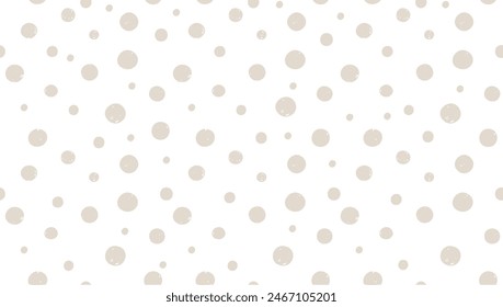 Polka dot seamless pattern, vector monochrome subtle texture in soft pastel colors, white beige. Abstract repeat background with randomly scattered circles. Design for prints, textile, invitations