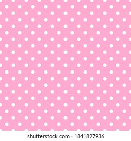 Polka dot seamless pattern. White dots on pink background. Texture for plaid, tablecloths, clothes. 