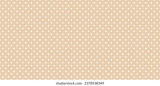 Polka Punkt nahtloses Muster. Weiße Punkte auf beigem, wiederholtem Hintergrund. Uhrenvorlage für Textilien, Gewebe, Plaid, Tischdecken, Kleidung. Vektorbreites ecru-Bildschirmhintergrund