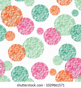 Polka dot seamless pattern. Zigzag texture. The colorful balls. Scribble texture. Textile rapport. 