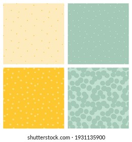 Polka dot seamless patterns. Vector dotted textures. Polka dots on yellow and green background. Pastel colors. Card templates.