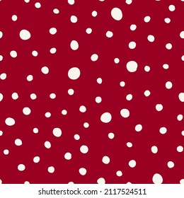 Polka dot seamless repeat pattern. Random placed, irregular vector spots all over background print.