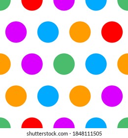 Polka dot seamless simple pattern with colore circles. Background for paper wrapper, sample for textile, fabric, wallpaper. Vector illustration