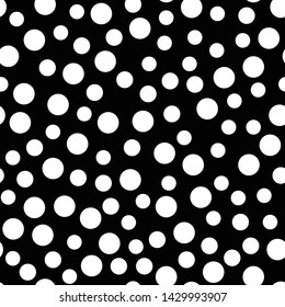 polka dot seamless vector pattern black background. White and black polka dots background. Chaotic elements. Abstract geometric shape texture. Design template for wallpaper,wrapping, textile