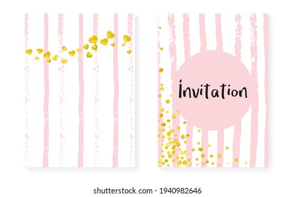 Polka Dot Sequins. Pink Festive Brochure. Stripe Glow Card. Mint Design. White Mothers Painting. Feminine Illustration Set. Golden Abstract Effect. Turquoise Polka Dot Sequins