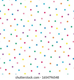 Polka dot simple seamless fesitve pattern. Repeatable white minimalistic background. Funky vibrant print with haotic points.
