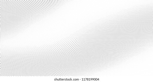 Polka dot smooth light halftone pattern. Gradient dots background. Modern vector illustration. Abstract curves. Points backdrop. Dotted spotted pattern. Monochrome wide grunge template for design