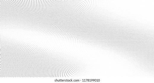 Polka dot smooth light halftone pattern. Gradient dots background. Modern vector illustration. Abstract curves. Points backdrop. Dotted spotted pattern. Monochrome wide grunge template for design