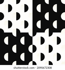 Polka dot spot seamless pattern texture it one side is yellow chevron texture, the other half is black and white background. This circle design for paper print or wrapping. Simple round vector.