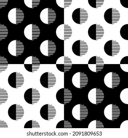 Polka dot spot seamless pattern texture it one side is semicircle, the other half is black and white line on monochrome background.This circle design for paper print wrapping.Simple round shape vector