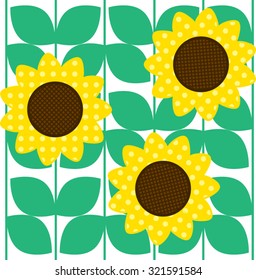 Polka Dot Sunflowers with Green Leaves Pattern