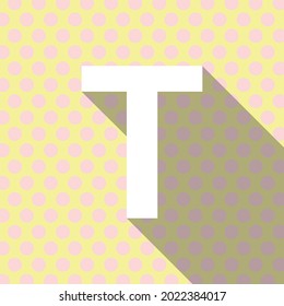 Polka dot 'T' alphabet letter logo icon. Modern line design. Pink circles on yellow background. EPS 10.