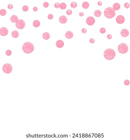 Polka Dot Template. Celebration Frame. Golden Festive Element. Decoration Particles. Rose Holiday Brochure. Pink Girly Invite. Hand Drawn Particle. Pink Polka Dot Template