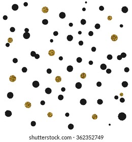 polka dot texture with black and gold stains, abstract vector background