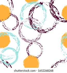 Polka Dot. Texture Vector Seamless Pattern. Bright Ornament. White Abstract Background With Watercolor Fall Chaotic Shapes. Modern Retro Surface. Chalk Brush Rounds, Confetti.
