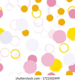 Polka Dot. Texture Vector Seamless Pattern. Colorful Decor. White Abstract Background With Watercolor Fall Chaotic Shapes. Trend Vintage Giftwrap. Chalk Brush Rounds, Confetti.
