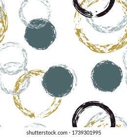 Polka Dot. Texture Vector Seamless Pattern. Multicolor Ornament. White Abstract Background With Watercolor Fall Chaotic Shapes. Modern Artistic Packaging. Chalk Brush Rounds, Confetti.

