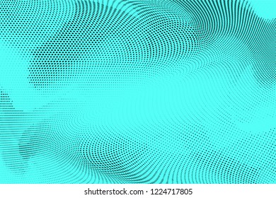 Polka dot turquoise  black halftone pattern. Gradient dots background. Modern vector illustration. Abstract curves. Points backdrop. Bright colors dotted spotted pattern