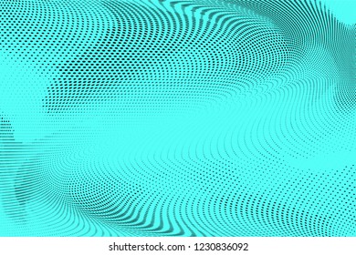 Polka dot turquoise  black halftone pattern. Gradient dots background. Modern vector illustration. Abstract curves. Points backdrop. Bright colors dotted spotted pattern