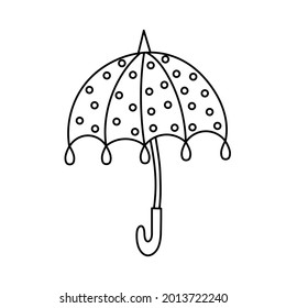 Polka Dot Umbrella In Doodle Style. 