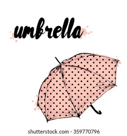 Polka dot umbrella.Fashion accessories. Vector illustration for greeting card, poster, print, or on clothing.