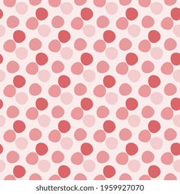 Polka dot vector design. Seamless pink peas, different dots on a light background, artistic. Abstract beautiful illustration.