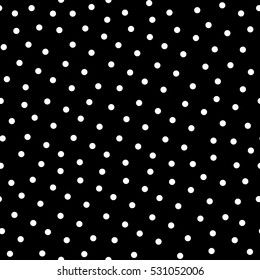 Polka dot vector monochrome seamless pattern, white circles on black background. Abstract endless texture, design element for prints, cover, banner, fabric, textile, wallpaper, decor, digital, web