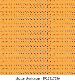 Polka dot vector pattern in pink, purple, violet, blue, cyan, light blue on yellow background