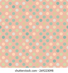 Polka dot vector seamless background in pale colors. Vintage pattern for textile, greeting card, web page, wrapping paper, banner, leaflet, book