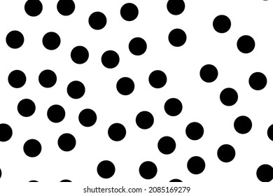 Polka Dot Vintage. Vector Ball Circle. Black Seamless Random Art. Abstract Ink Dot Concept. Black Retro Confetti Background. Pattern Cute Design. Geometric Ball Circle. Black Vector Wallpaper Paint.