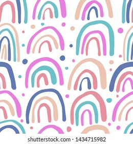 Polka dot wallpaper. Hand drawn rainbows seamless pattern. Vector background. Simple design for fabric, textile print, wrapping.