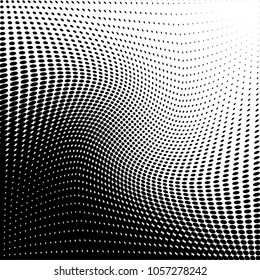 Polka dot wave halftone pattern. Gradient dots background. Modern vector illustration. Abstract wavy curves. Points backdrop. Dotted spotted pattern. Monochrome grunge template