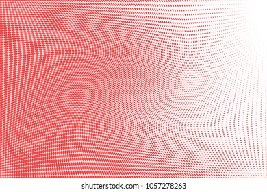 Polka dot wave halftone pattern. Gradient dots background. Modern vector illustration. Abstract wavy curves. Points backdrop. Dotted spotted pattern. Monochrome light red template