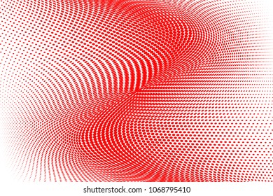 Polka dot wave halftone pattern. Gradient dots background. Modern vector illustration. Abstract curves. Points backdrop. Wavy dotted spotted 
pattern. Monochrome red white template for web design