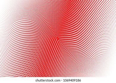 Polka dot wave halftone pattern. Gradient dots background. Modern vector illustration. Abstract curves. Points backdrop. Wavy dotted spotted 
pattern. Monochrome red white template for web design