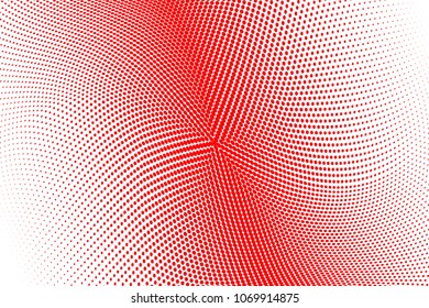Polka dot wave halftone pattern. Gradient dots background. Modern vector illustration. Abstract curves. Points backdrop. Wavy dotted spotted 
pattern. Monochrome red white template for web design