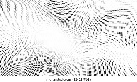 Polka dot wave halftone pattern. Gradient dots background. Modern vector illustration. Abstract curves. Points backdrop. Wavy dotted spotted 
pattern. Monochrome wide template for web design