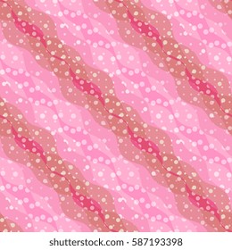 Polka dot wave seamless vector pattern in pink and beige tones.