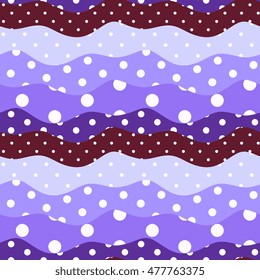 Polka dot and waves. Cute seamless pattern in color of petal of flower viola - 1.