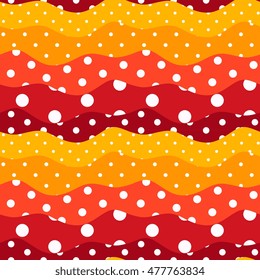 Polka dot and waves. Cute seamless pattern in color of petal of flower marigold -1.
