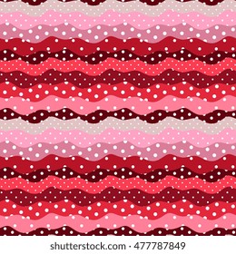 Polka dot and waves. Frills. Cute seamless pattern in color of petal of flower verbena. Vector illustration. Print for fabric.