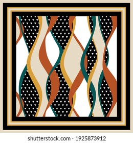 Polka dot with wavy line pattern. Vector design patch for print, textile, scarf design. EPS10 Illustration.