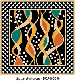 Polka dot with wavy line pattern. Vector design patch for print, textile, scarf design. EPS10 Illustration.
